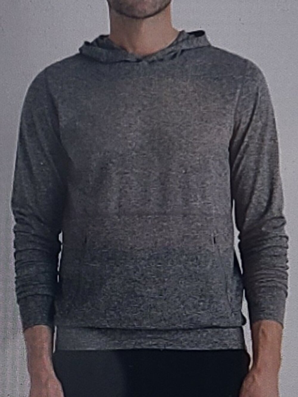 VUORI STRETCH TECHNICAL KNIT HOODIE SHIRT KANGAROO POCKET GRAY/BLACK sz S